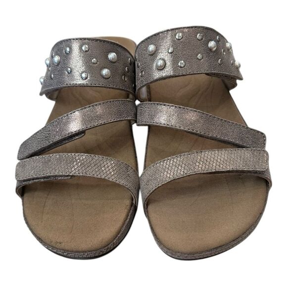 Romika Fidschi Taupe Bronze Metallic Slide Triple Buckle Sandals 37 6  6.5 - Picture 4 of 6